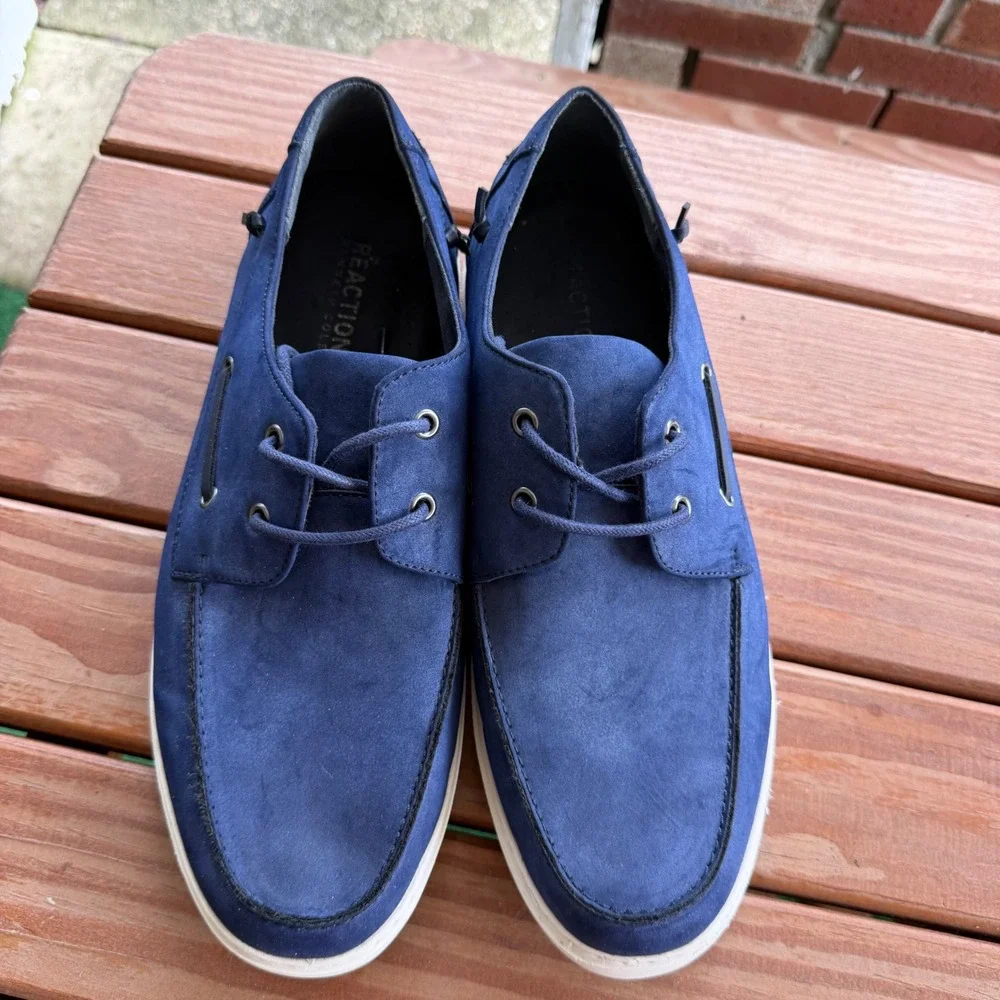 Kenneth‎ Cole Reaction Indy Boat Shoes Mens 11.5 Navy Blue Faux Suede Sneakers
